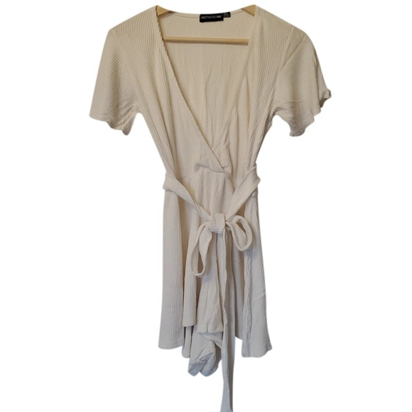 Playsuit with tie waist in white soft rib - Picture 2 of 3